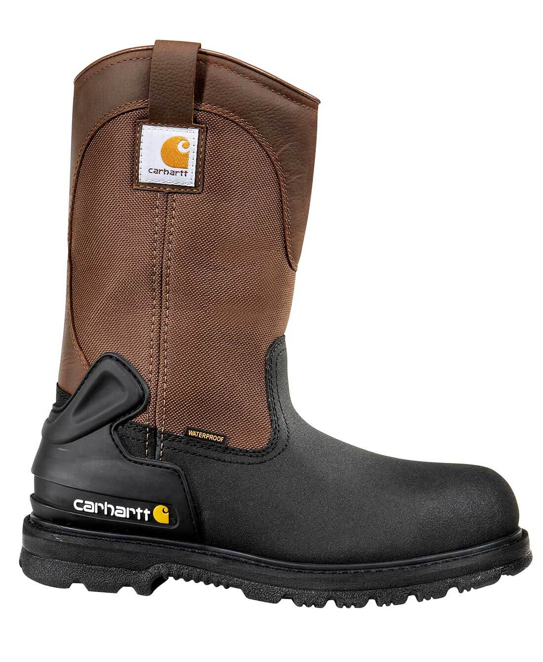 Carhartt - CMP1259 - Core Men's Blk PU Coated Leather/Brn Fabric Waterproof Insulated Steel Safety Toe 11 Wellington Work Boot